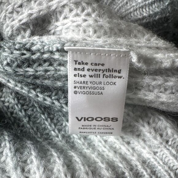 Vigoss Sweater Medium Gray White Ombre Knit Mock Neck Cropped 80% Acrylic Blend - Picture 4 of 5